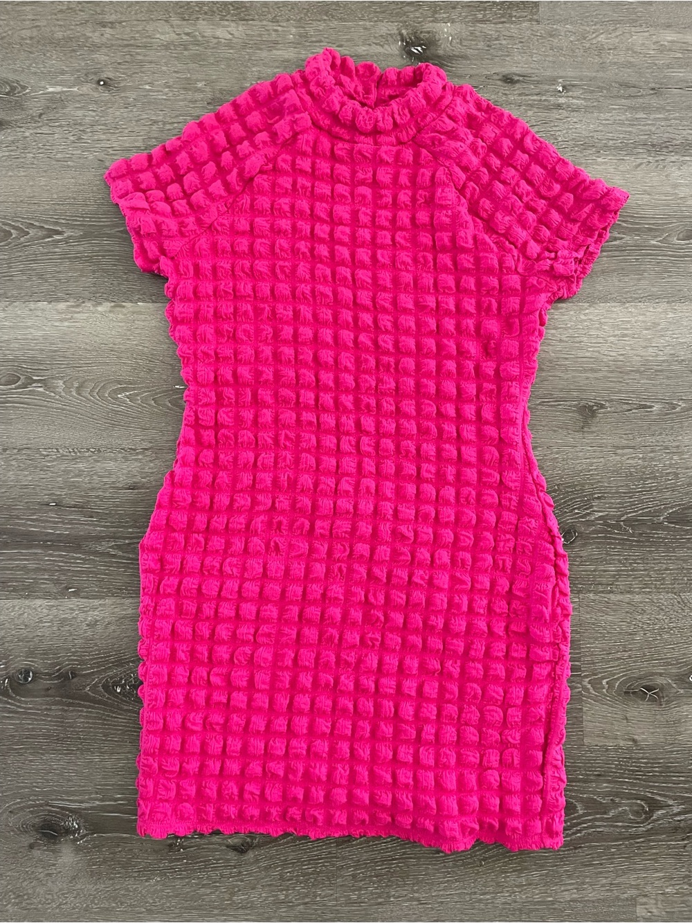 Planet Gold Fuchsia waffle Textured Short Sleeve Mini Dress 2XL barbie